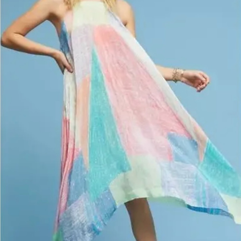 Pink and Blue Asymmetrical High-Low Sundress
